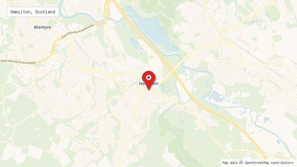 Street map of Hamilton, Scotland with location pin