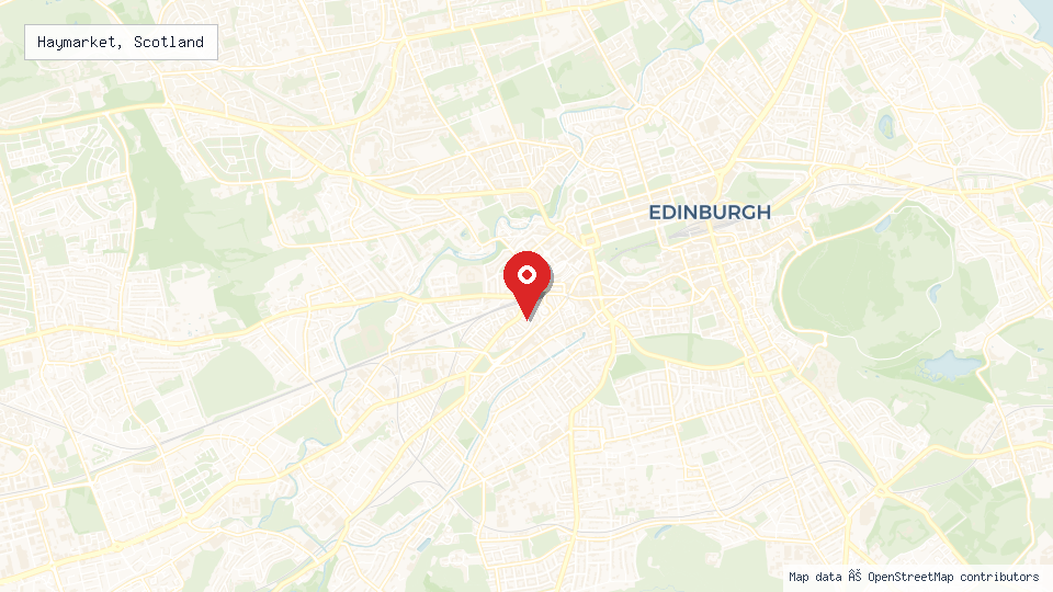 Street map of Haymarket, Scotland with location pin