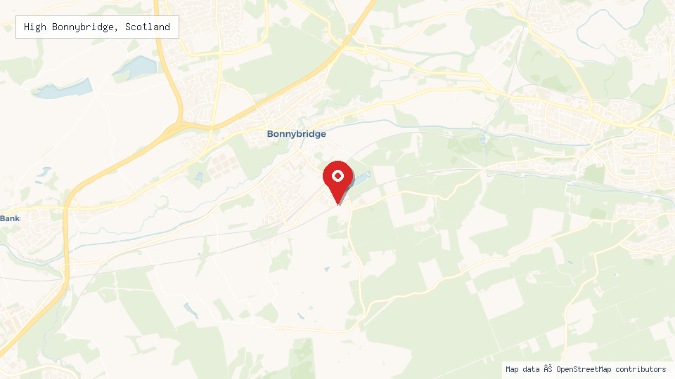 Street map of High Bonnybridge, Scotland with location pin