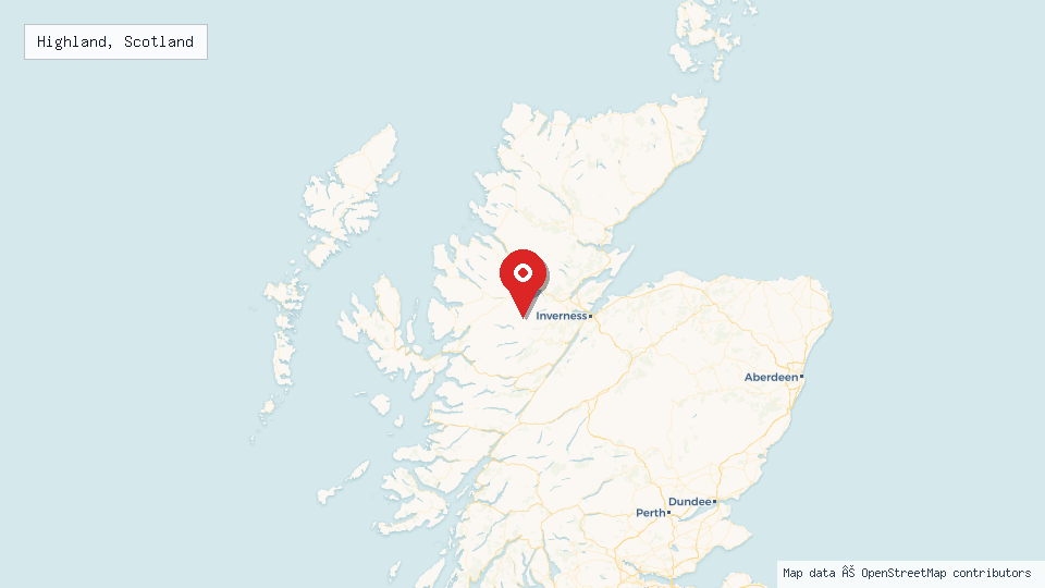 Street map of Highland, Scotland with location pin