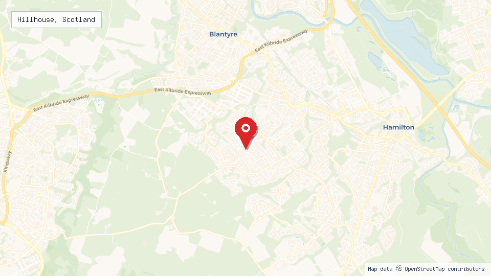 Street map of Hillhouse, Scotland with location pin