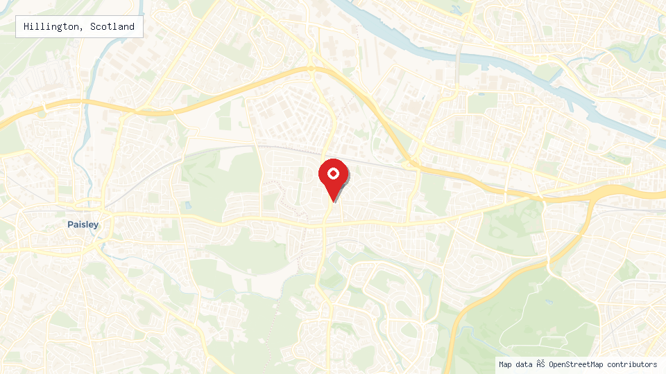 Street map of Hillington, Scotland with location pin