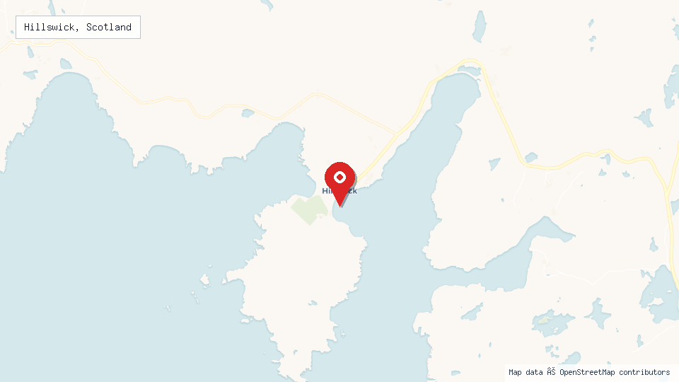 Street map of Hillswick, Scotland with location pin