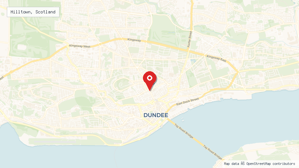 Street map of Hilltown, Scotland with location pin