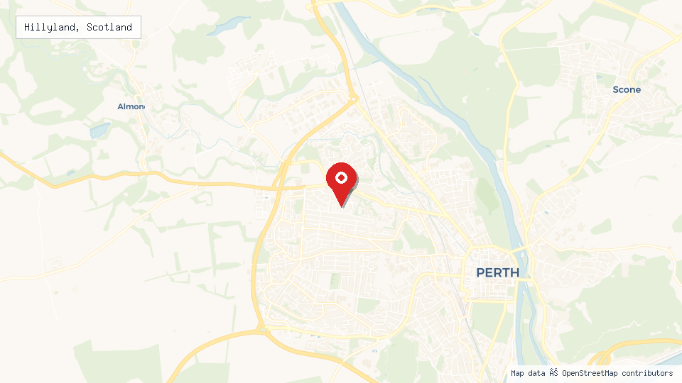 Street map of Hillyland, Scotland with location pin