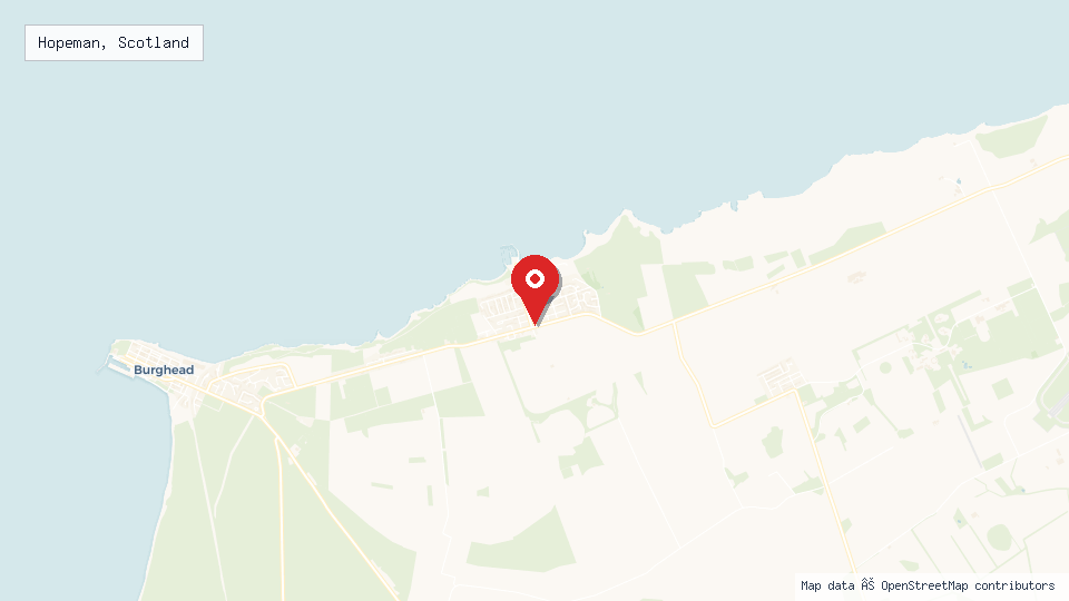 Street map of Hopeman, Scotland with location pin