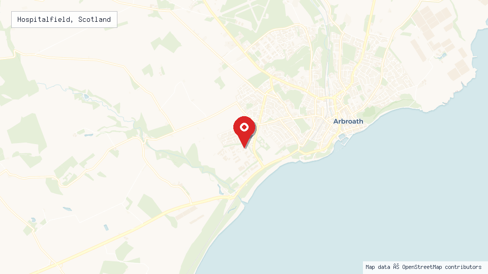 Street map of Hospitalfield, Scotland with location pin