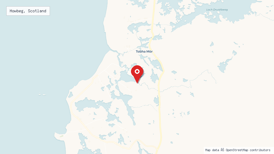 Street map of Howbeg, Scotland with location pin