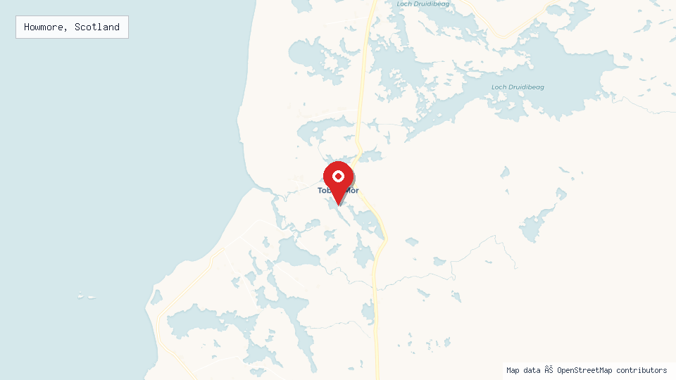 Street map of Howmore, Scotland with location pin
