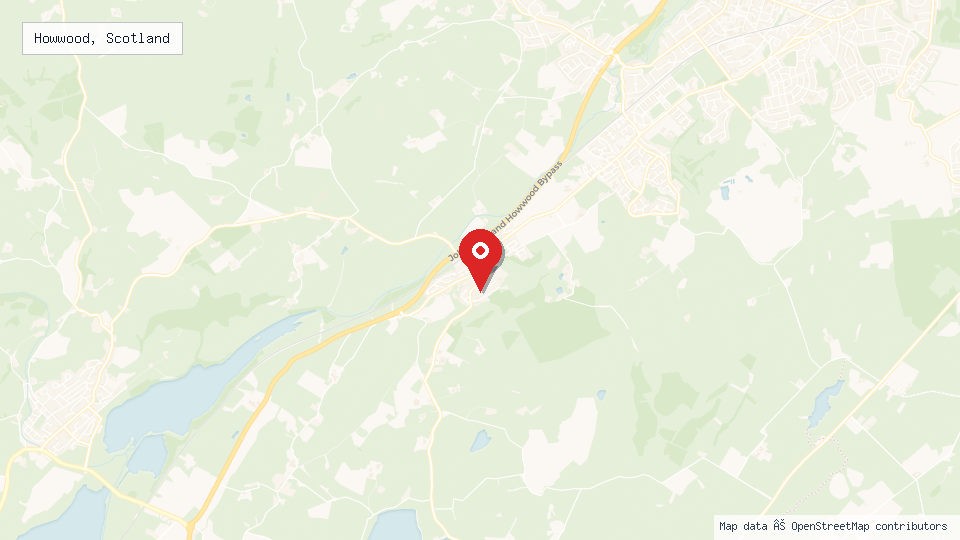 Street map of Howwood, Scotland with location pin