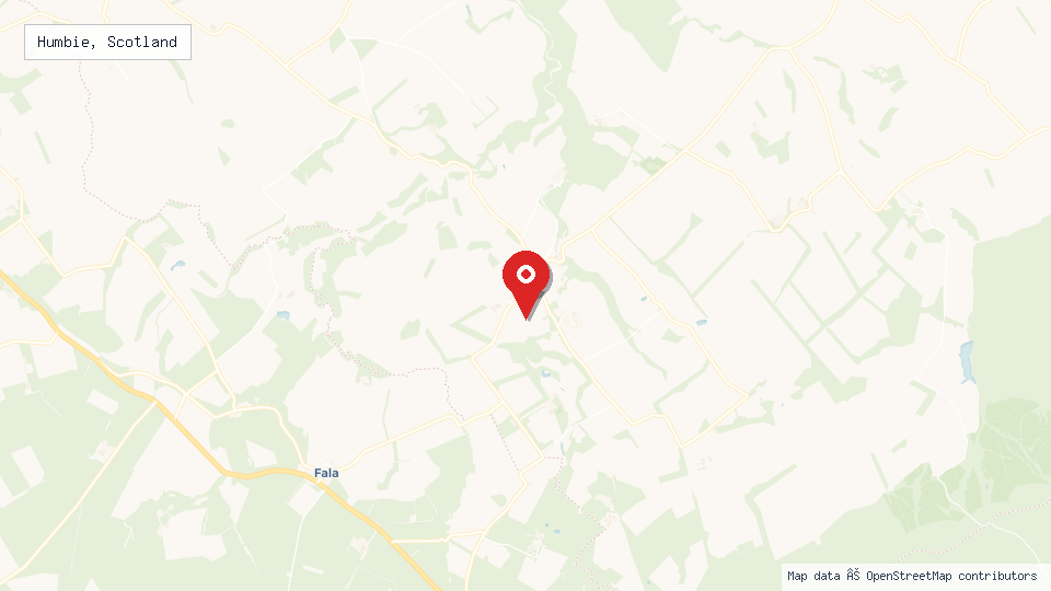 Street map of Humbie, Scotland with location pin