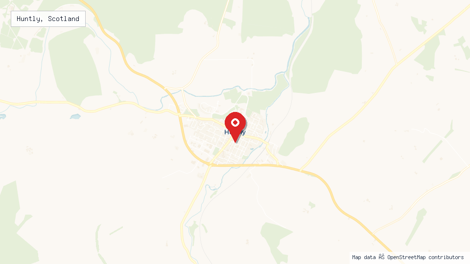 Street map of Huntly, Scotland with location pin