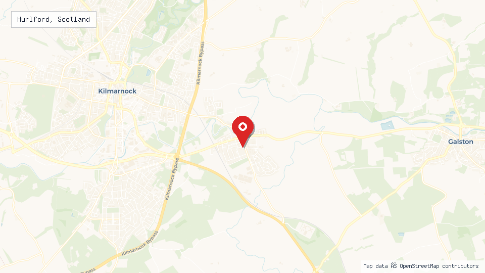 Street map of Hurlford, Scotland with location pin