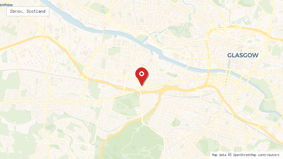 Street map of Ibrox, Scotland with location pin