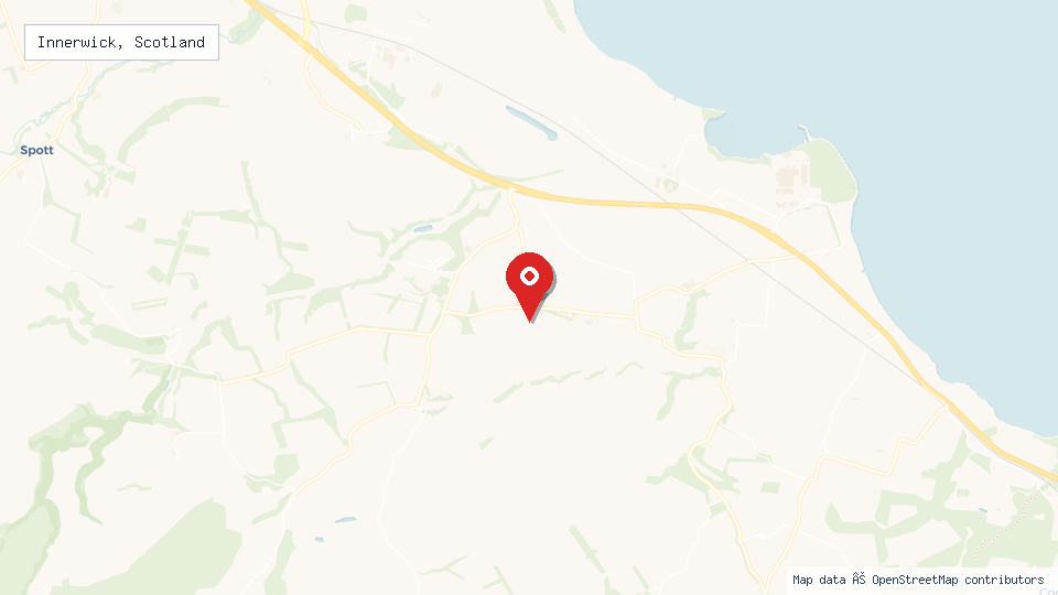 Street map of Innerwick, Scotland with location pin