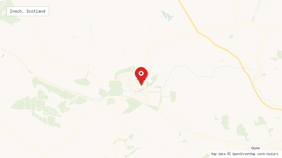 Street map of Insch, Scotland with location pin