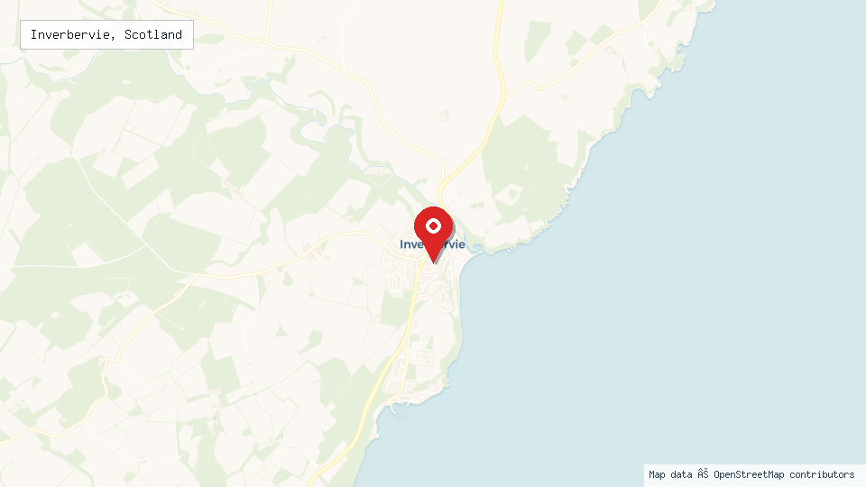 Street map of Inverbervie, Scotland with location pin