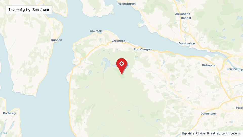 Street map of Inverclyde, Scotland with location pin