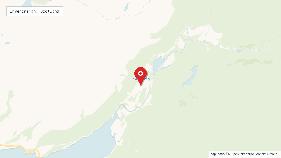 Street map of Invercreran, Scotland with location pin