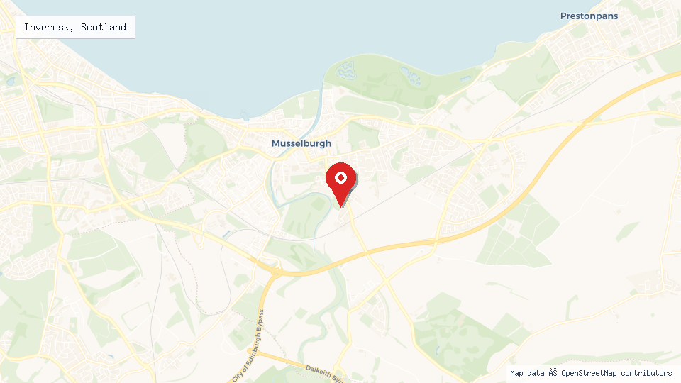Street map of Inveresk, Scotland with location pin