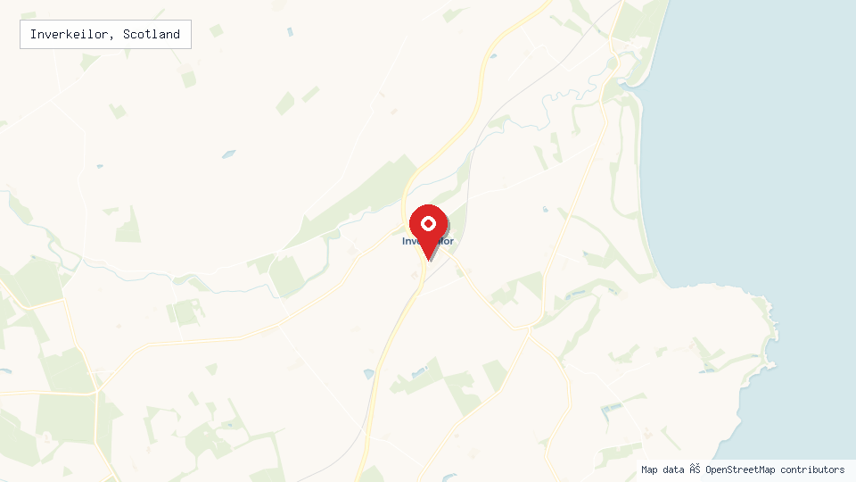 Street map of Inverkeilor, Scotland with location pin