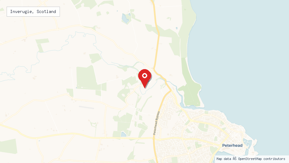Street map of Inverugie, Scotland with location pin
