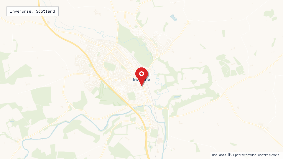 Street map of Inverurie, Scotland with location pin