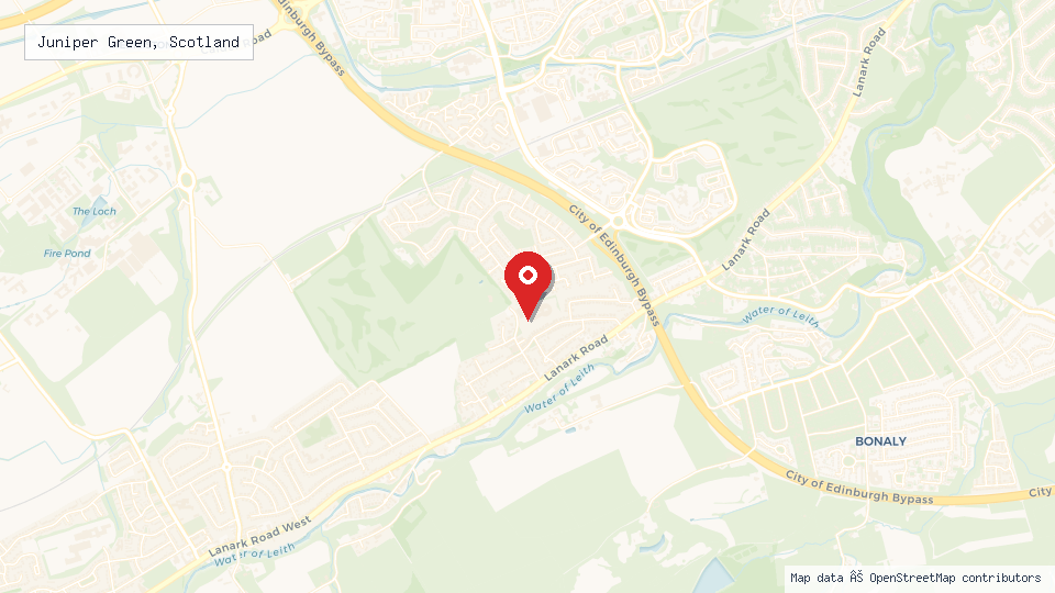 Street map of Juniper Green, Scotland with location pin