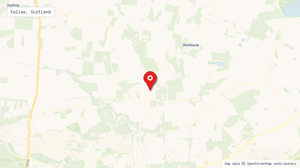 Street map of Kellas, Scotland with location pin