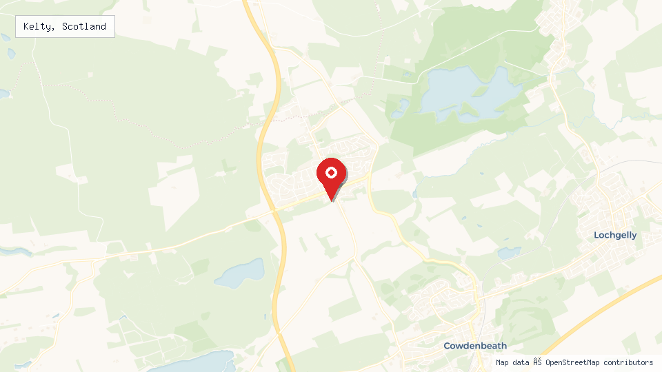 Street map of Kelty, Scotland with location pin