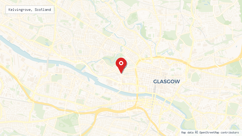 Street map of Kelvingrove, Scotland with location pin