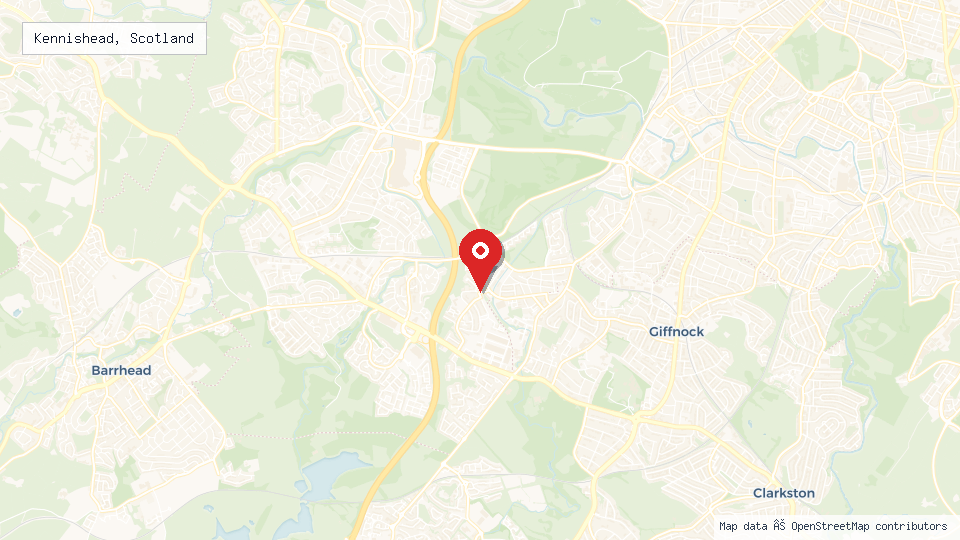 Street map of Kennishead, Scotland with location pin