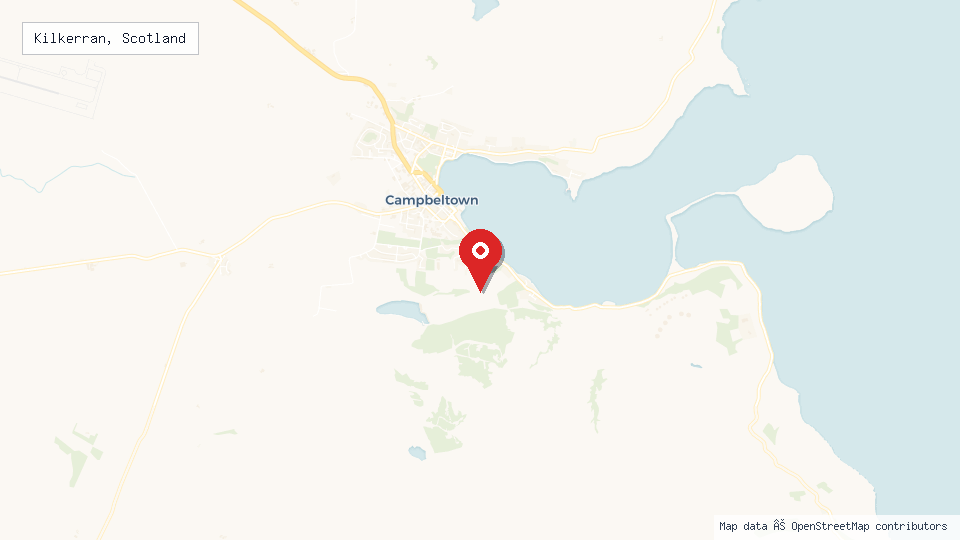 Street map of Kilkerran, Scotland with location pin