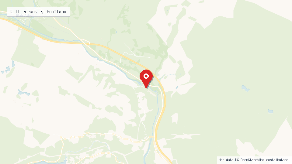 Street map of Killiecrankie, Scotland with location pin