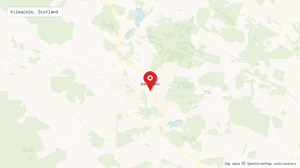 Street map of Kilmacolm, Scotland with location pin