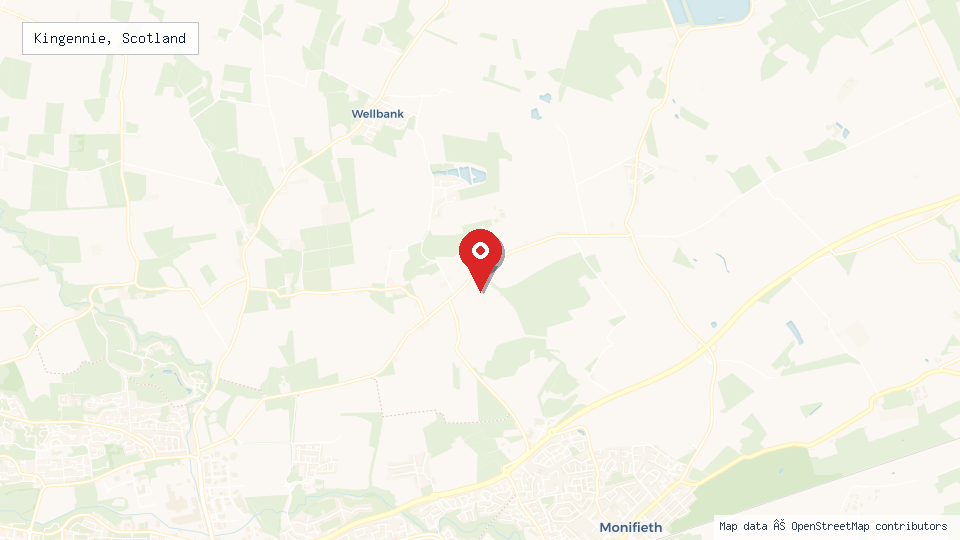 Street map of Kingennie, Scotland with location pin