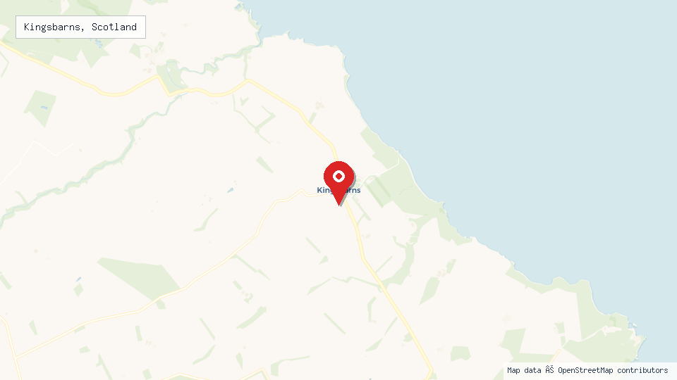 Street map of Kingsbarns, Scotland with location pin