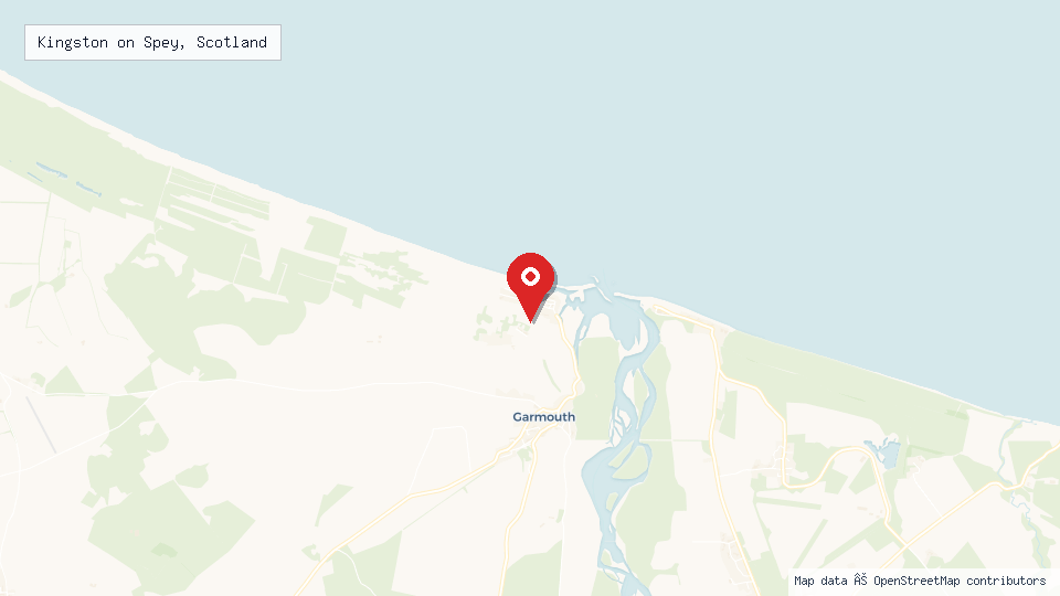 Street map of Kingston on Spey, Scotland with location pin