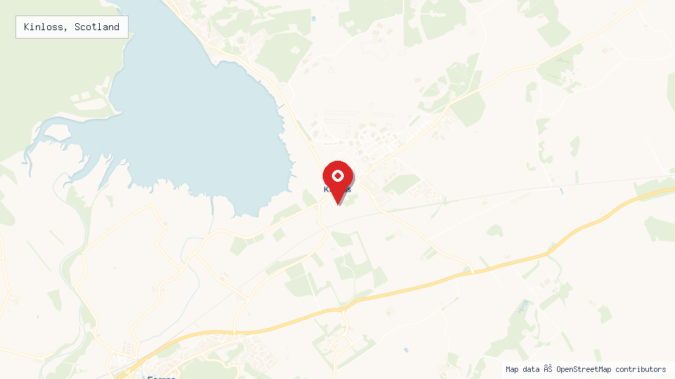 Street map of Kinloss, Scotland with location pin