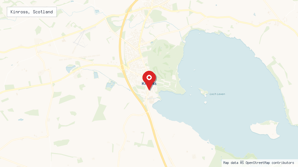 Street map of Kinross, Scotland with location pin