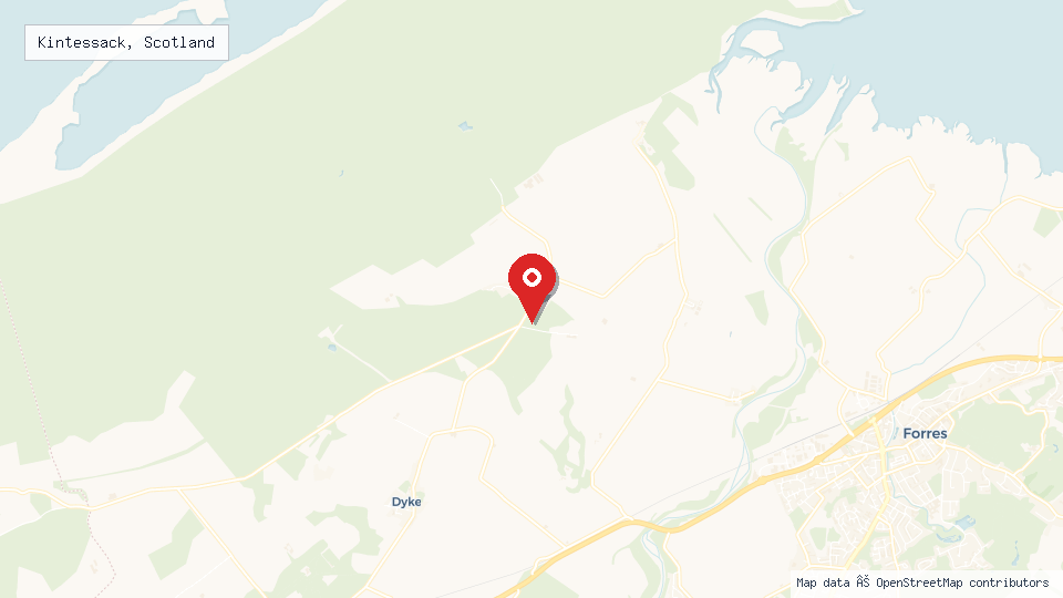Street map of Kintessack, Scotland with location pin