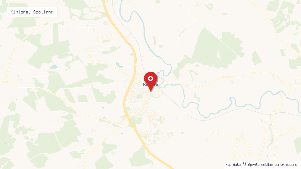 Street map of Kintore, Scotland with location pin
