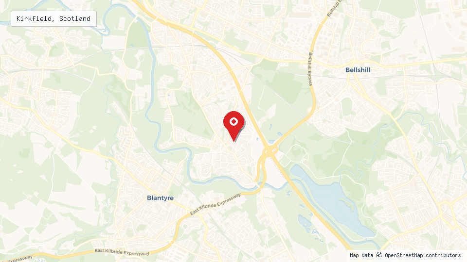 Street map of Kirkfield, Scotland with location pin
