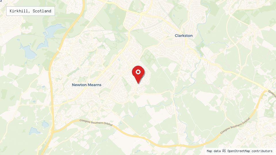 Street map of Kirkhill, Scotland with location pin