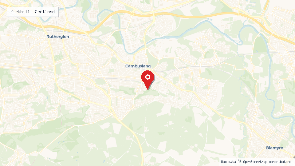 Street map of Kirkhill, Scotland with location pin
