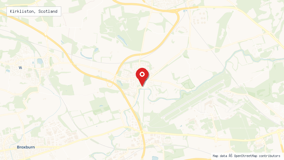Street map of Kirkliston, Scotland with location pin