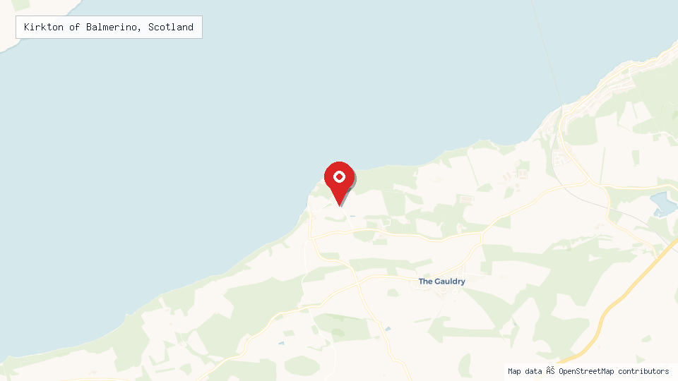 Street map of Kirkton of Balmerino, Scotland with location pin