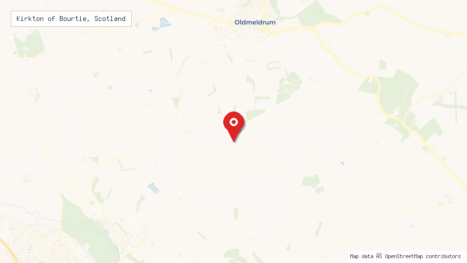 Street map of Kirkton of Bourtie, Scotland with location pin