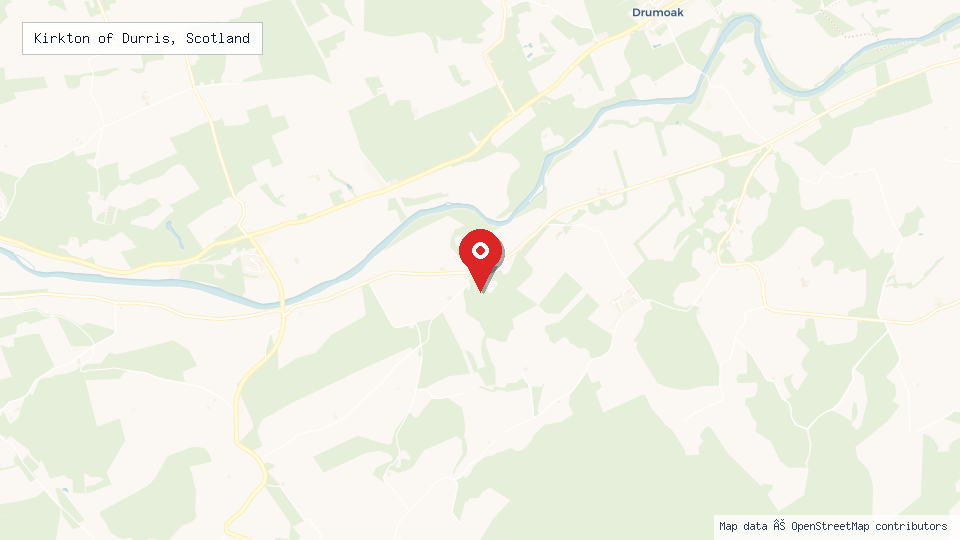 Street map of Kirkton of Durris, Scotland with location pin