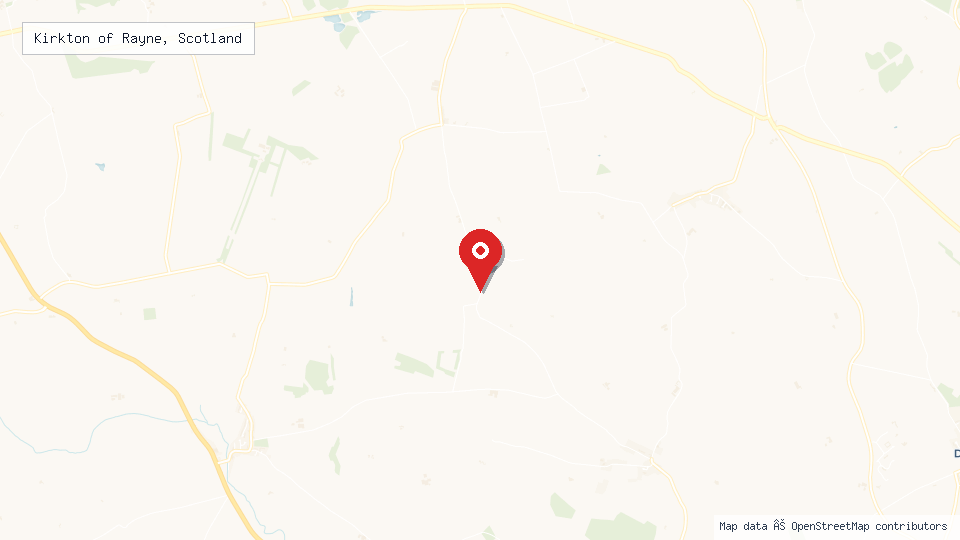 Street map of Kirkton of Rayne, Scotland with location pin